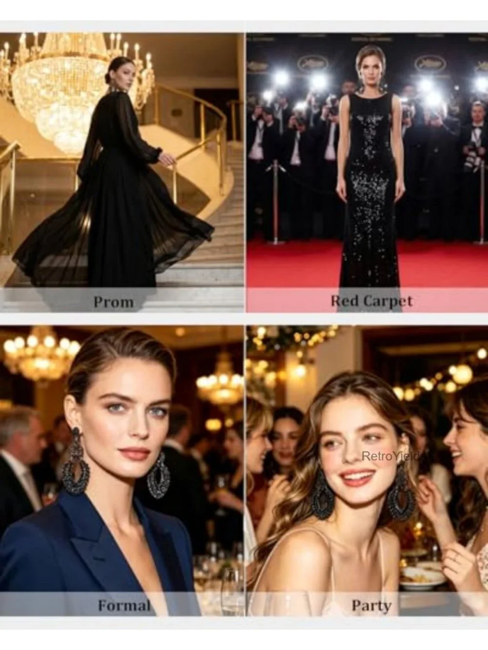 Large Black Rhinestone Chandelier Drop Earrings for Women Statement Jewelry Prom
